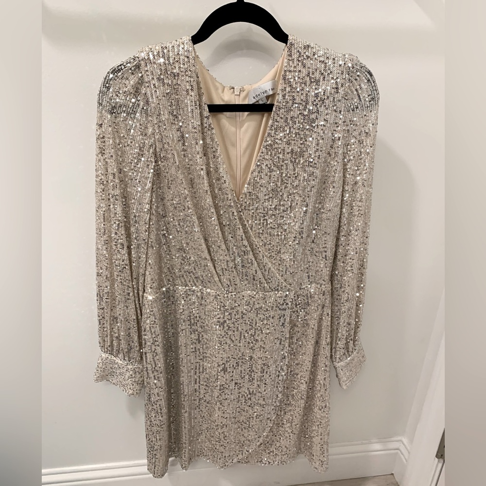 Long sleeve, silver sequin dress